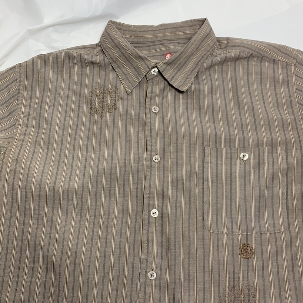 MEN’S Element Light Brown Striped Button Down Short Sleeve Shirt Size XL